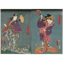 Utagawa Kunisada: Actors Nakamura Shikan IV as both the Courtesan (Keishi) Kaoru (R) and the Spirit of a Male Butterfly (Ochô no sei) (L) - Museum of Fine Arts