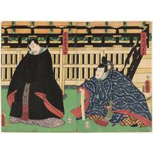 Utagawa Kunisada: Actors Nakamura Shikan IV as Fujiwara Tokihira kô (R) and Kataoka Nizaemon VIII as Sugawara Michizane kô (L) - Museum of Fine Arts
