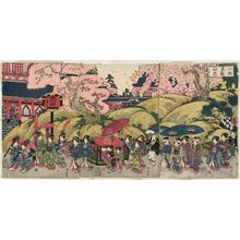 Utagawa Kuniyasu: Cherry Blossoms in Full Bloom at Tôeizan Temple in Ueno (Ueno Tôeizan hanazakari zu) - Museum of Fine Arts