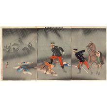 Kobayashi Kiyochika: The Heroic Fight of Cavalry Scout Captain Asakawa (Sekkô Asakawa Kihei-taii funtô no zu) - Museum of Fine Arts