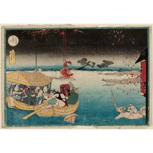 Utagawa Kuniyoshi: Cooling Off at Ryôgoku Bridge (Ryôgoku no suzumi), from the series Famous Places in the Eastern Capital (Tôto meisho) - Museum of Fine Arts