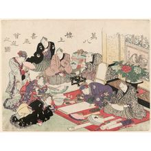 日本版画 "Actors at a Calligraphy Meeting" 由 Utagawa Kunisada, 歌川国貞 (Utagawa Kunisada I (Toyokuni III)) 创作