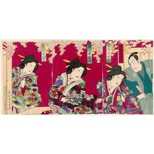 Toyohara Kunichika: Actors Onoe Kikugorô, Iwai xx, Ichikawa Sadanji, and Iwai xx (R to L) - Museum of Fine Arts