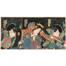 Toyohara Kunichika: Actors Sawamura Tosshô (R), Sawamura Tanosuke as Wakana-hime (C), and Nakamura Shikan L) - Museum of Fine Arts