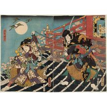 歌川国貞: Actors Ichikawa Danjûrô VIII as Jiraiya (R) and Iwai Kumesaburô III as Yumeno Chôkichi (L) - ボストン美術館