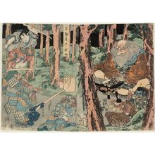 Japanese Print "On Mount Kurama, Ushiwaka Diligently Practices Martial Arts (Ushiwaka Kurama ni te hyôjutsu ni hagemu)" by Utagawa Kunisada, 歌川国貞 (Utagawa Kunisada I (Toyokuni III))