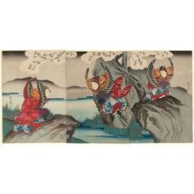 Utagawa Hirosada: Actors as Mandarin Ducks: Nakamura Tamashichi (R), Arashi Rikaku II (C), and Sawamura Kitô (L) - Museum of Fine Arts