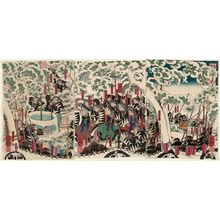 Japanese Print "The Loyal Retainers Withdraw to Sengaku-ji Temple (Gishi meimei Sengaku-ji hikiage no zu)" by Ichieisai Yoshitsuya (Ichieisai Yoshitsuya)