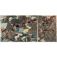 Japanese Print "The Downhill Attack at Hiyodorigoe in the Battle of Ichinotani (Ichinotani Hiyodorigoe sakaotoshi no zu)" by Utagawa Yoshitsuru I