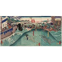 月岡芳年: The Great Battle of the Minamoto and the Taira at Dan-no-ura (Genpei Dan-no-ura ôgassen no zu) - ボストン美術館