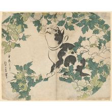 Japanese Print "Cat and Peonies" by Gekkitsu