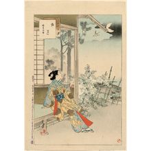 Mizuno Toshikata: The Fourth Month: Woman of the Enkyô Era [1744-48] (Uzuki, Enkyô koro fujin), from the series Thirty-six Elegant Selections (Sanjûroku kasen) - Museum of Fine Arts