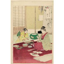 Ogata Gekko, 尾形月耕 (Ogata Gekkô)创作的日本版画《Painting Studio (Gashitsu), from the series Comparison of the Customs of Beauties (Bijin fûzoku awase)》