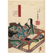 Utagawa Kunisada: The Genji Room at Ishiyama Temple (Ishiyama Genji no ma), frontispiece (hattan) from the series Lingering Sentiments of a Late Collection of Genji (Genji goshû yojô) [pun on The Fifty-four Chapters of the Tale of Genji (Genji gojûyojô)] - Museum of Fine Arts