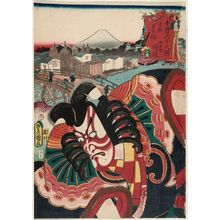 Utagawa Kunisada: Nihonbashi in the Eastern Capital, Festival Dance (Tôto Nihonbashi, matsuri odori): Actor Ichikawa Ebizô V as Tokimune, from the series The Sixty-nine Stations of the Kisokaidô Road (Kisokaidô rokujûkyû eki) - Museum of Fine Arts