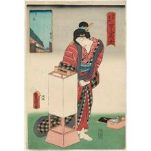 Utagawa Kunisada: Senju, from the series One Hundred Beautiful Women at Famous Places in Edo (Edo meisho hyakunin bijo) - Museum of Fine Arts