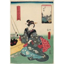 歌川国貞: Shiba Shinmei Shrine, from the series One Hundred Beautiful Women at Famous Places in Edo (Edo meisho hyakunin bijo) - ボストン美術館