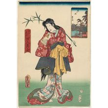 歌川国貞: Kagamigaike, from the series One Hundred Beautiful Women at Famous Places in Edo (Edo meisho hyakunin bijo) - ボストン美術館