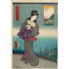Utagawa Kunisada: Iris at Horikiri (Horikiri shôbu), from the series One Hundred Beautiful Women at Famous Places in Edo (Edo meisho hyakunin bijo) - Museum of Fine Arts