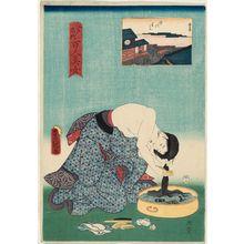 Utagawa Kunisada: Imagawa-bashi, from the series One Hundred Beautiful Women at Famous Places in Edo (Edo meisho hyakunin bijo) - Museum of Fine Arts