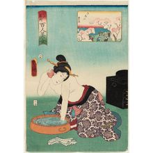 歌川国貞: Goten-yama, from the series One Hundred Beautiful Women at Famous Places in Edo (Edo meisho hyakunin bijo) - ボストン美術館