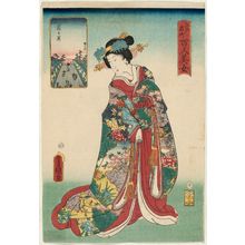 歌川国貞: Kasumigaseki, from the series One Hundred Beautiful Women at Famous Places in Edo (Edo meisho hyakunin bijo) - ボストン美術館