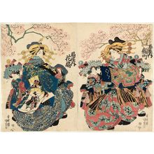 Utagawa Kunisada, 歌川国貞 (Utagawa Kunisada I (Toyokuni III))创作的日本版画《Kaomachi of the Tamaya (R) and Hanaogi of the Ogiya (L)》