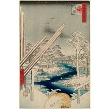 Japanese Print "Fukagawa Lumberyards (Fukagawa Kiba), from the series One Hundred Famous Views of Edo (Meisho Edo hyakkei)" by Utagawa Hiroshige, 歌川広重 (Utagawa Hiroshige I)