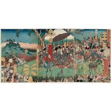 Utagawa Kuniyoshi: Lord Yoritomo's Hunting Party Assembles in the Foothills of Mount Fuji (Udaishô Yoritomo kô susono makigari seizoroi zu) - Museum of Fine Arts