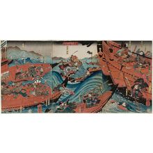 歌川国芳: The Great Battle between the Minamoto and the Taira at Yashima (Genpei Yashima ôgassen) - ボストン美術館