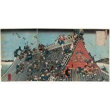 Utagawa Kuniyoshi: The Fight on the Roof of the Hôryûkaku, from The Tale of Eight Dogs (Hakkenden no uchi Hôryûkaku) - Museum of Fine Arts