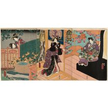 Utagawa Kunisada: Figures in Edo Purple: The Hahakigi Chapter (Edo Murasaki sugata no Hahakigi) - Museum of Fine Arts