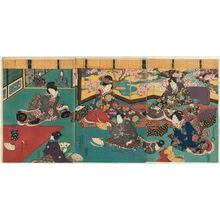 日本版画 "The Fan-tossing Game" 由 Utagawa Kunisada, 歌川国貞 (Utagawa Kunisada I (Toyokuni III)) 创作