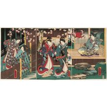 Utagawa Kunisada: Spring Night Scene from Inaka Genji, from the series Eastern Magic Lantern Slides of a Charming Figure (Yasasugata Azuma no utsushi-e) - Museum of Fine Arts