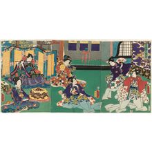 日本版画 "Yukari jûni jikoku no uchi" 由 Utagawa Kunisada, 歌川国貞 (Utagawa Kunisada I (Toyokuni III)) 创作