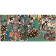 日本版画 "Mitsuuji and Ladies Looking at Kimono" 由 Utagawa Kunisada, 歌川国貞 (Utagawa Kunisada I (Toyokuni III)) 创作