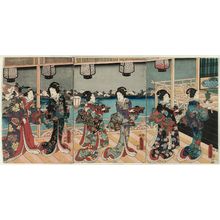 日本版画 "Procession of Ladies with Trays" 由 Utagawa Kunisada, 歌川国貞 (Utagawa Kunisada I (Toyokuni III)) 创作