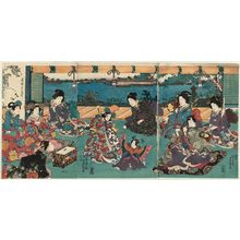 日本版画 "Ladies Watching Children Dance" 由 Utagawa Kunisada, 歌川国貞 (Utagawa Kunisada I (Toyokuni III)) 创作