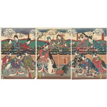 日本版画 "A Cockfight (Niwatori awase no zu)" 由 Utagawa Kunisada, 歌川国貞 (Utagawa Kunisada I (Toyokuni III)) 创作