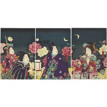 Utagawa Kunisada, 歌川国貞 (Utagawa Kunisada I (Toyokuni III))による浮世絵「Viewing Peonies at Night」