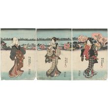 日本版画 "Women Walking on Riverbank" 由 Utagawa Kunisada, 歌川国貞 (Utagawa Kunisada I (Toyokuni III)) 创作