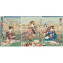 日本版画 "A Modern Concert of Three Instruments (Tôsei sankyoku soroe)" 由 Utagawa Kunisada, 歌川国貞 (Utagawa Kunisada I (Toyokuni III)) 创作