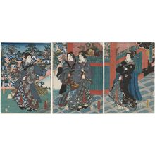 Utagawa Kunisada: Scene at the Gate of the Thunder God in Asakusa (Asakusa Kaminari-mon no kôkei) - Museum of Fine Arts
