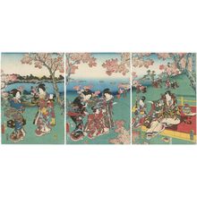 日本版画 "(Arashiyama sakura-gari no zu)" 由 Utagawa Kunisada, 歌川国貞 (Utagawa Kunisada I (Toyokuni III)) 创作