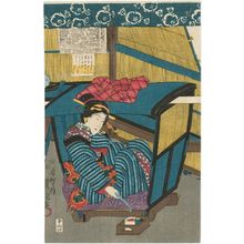 日本版画 "Woman Resting in Kago" 由 Utagawa Kunisada, 歌川国貞 (Utagawa Kunisada I (Toyokuni III)) 创作