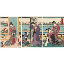 Utagawa Kunisada: Cherry Blossoms in Full Bloom in the Banks of the Sumida River (Sumida zutsumi hanazakari no kôkei) - Museum of Fine Arts