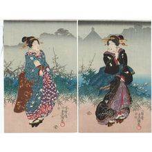 Utagawa Kunisada: Women Admiring Plum Blossoms in Mist - Museum of Fine Arts