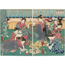 日本版画 "Imitation of Genji's Room (Mitate Genji no muro)" 由 Utagawa Kunisada, 歌川国貞 (Utagawa Kunisada I (Toyokuni III)) 创作