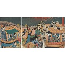 Utagawa Kunisada: Ryôgoku Bridge in the Eastern Capital: Illustration of the Prosperity of the River Opening (Tôto Ryôgoku-bashi kawabiraki han'ei zu) - Museum of Fine Arts