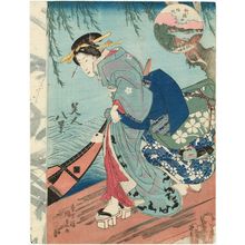 Estampe japonaise "Returning Sails at Yanagibashi (Yanagibashi no kihan), from the series Eight Views of Beauties (Bijin hakkei)" par Utagawa Kunisada, 歌川国貞 (Utagawa Kunisada I (Toyokuni III))